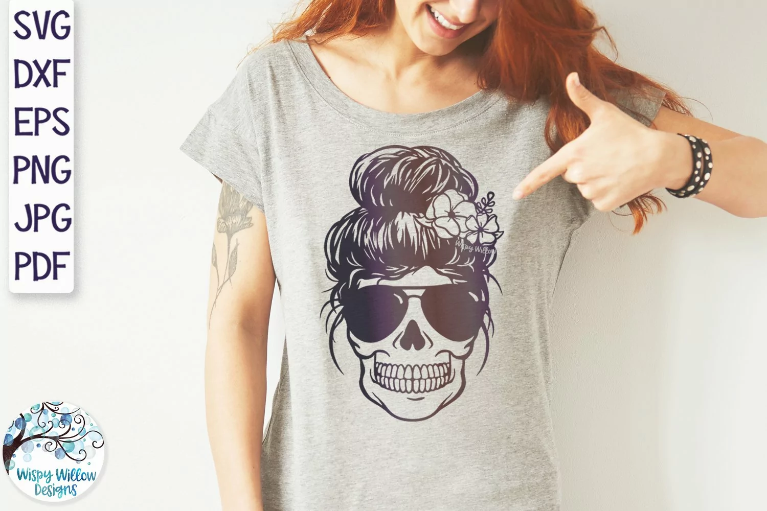 Skull Mom with Flowers SVG | Messy Bun SVG product image 1