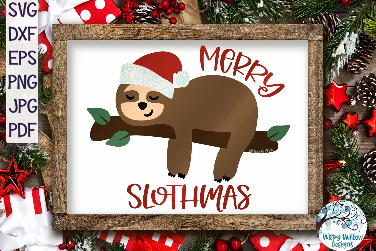 Merry Slothmas SVG | Christmas Sloth SVG product image 1