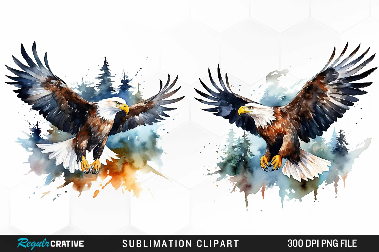 Watercolor Eagles Sublimation PNG Clipart product image 1