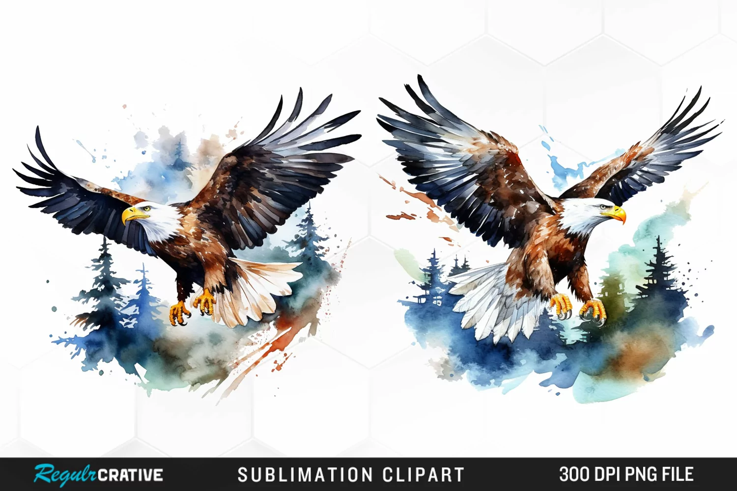 Watercolor Eagles Sublimation PNG Clipart product image 1