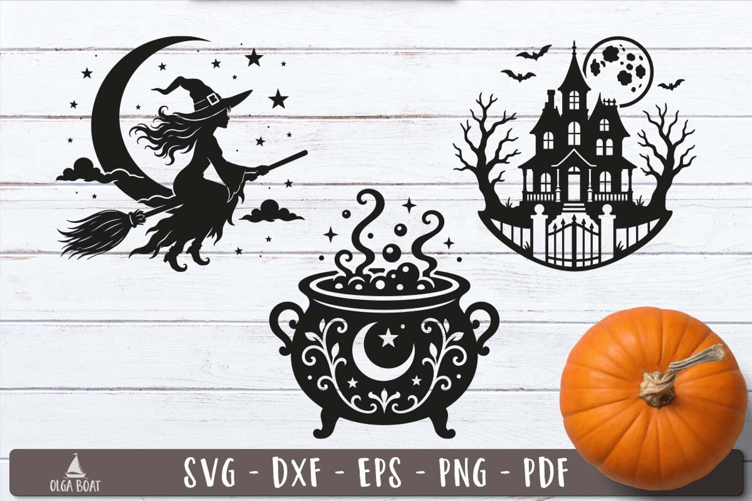 Halloween Witch SVG Silhouette Haunted House Cauldron product image 1