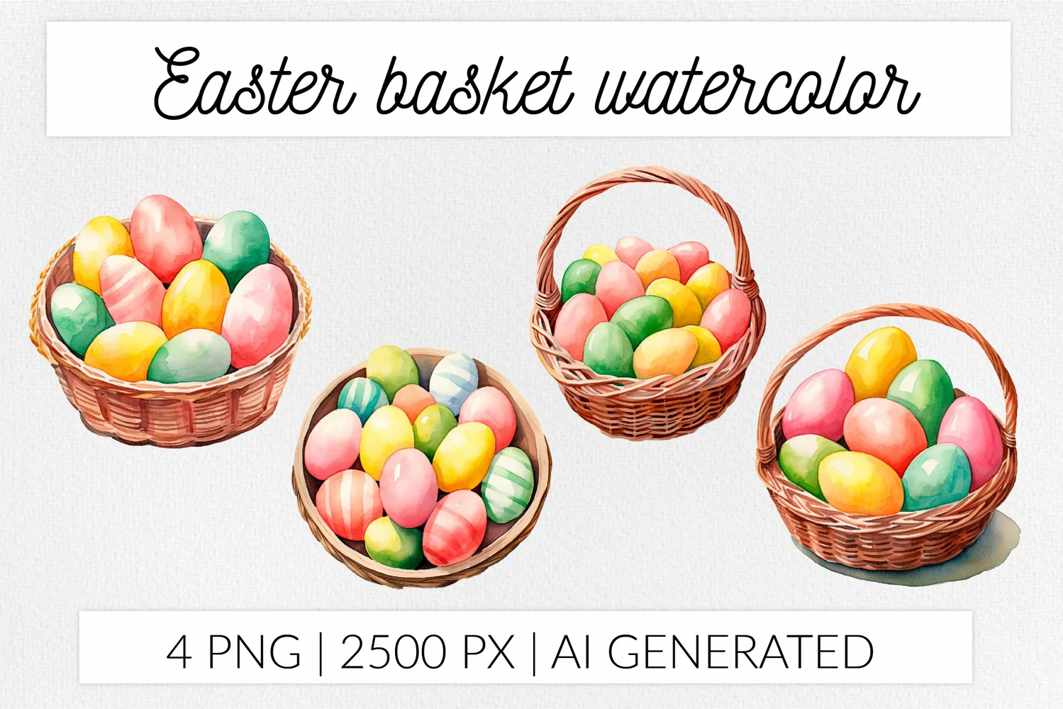 Spring easter basket egg hunt watercolor clipart product image 1