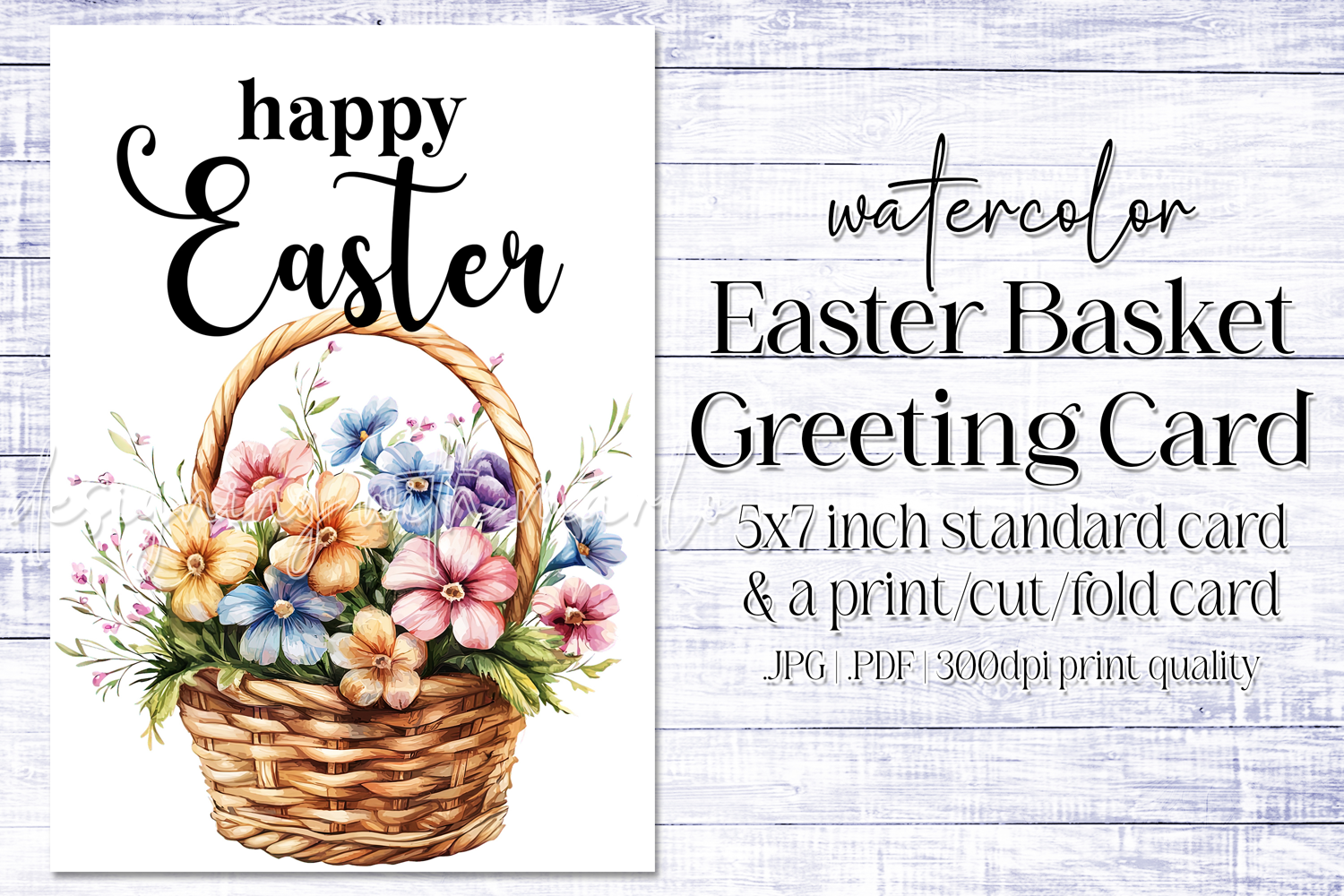 Happy Easter Card, Watercolor Easter Basket Card, c15 product image 1