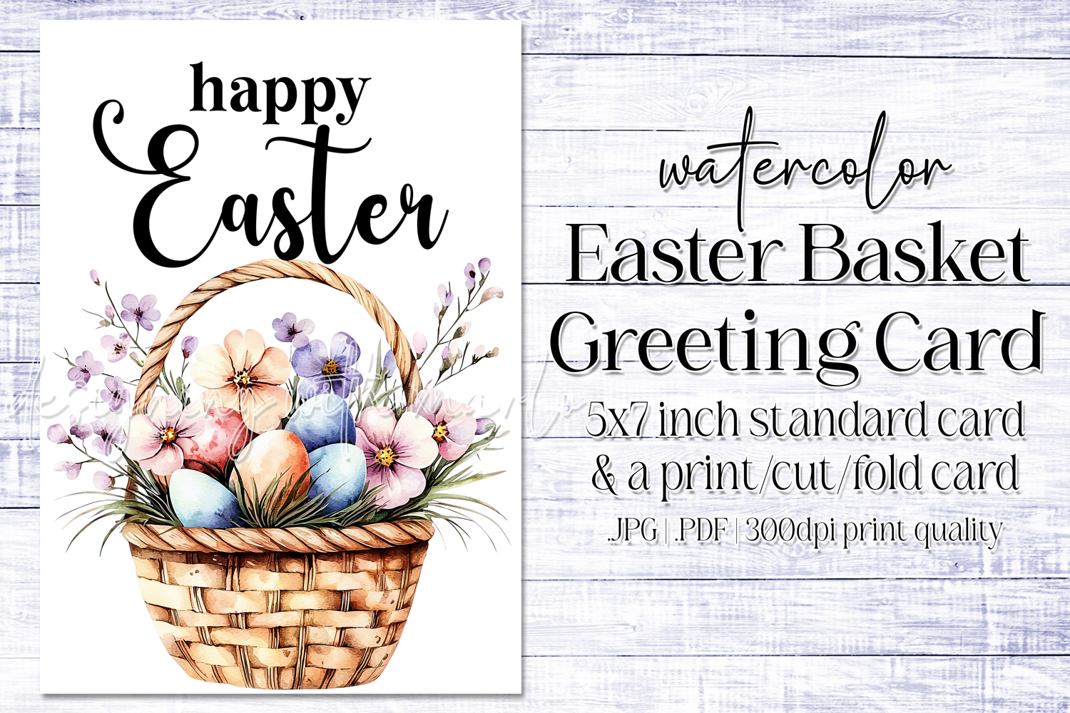 Happy Easter Card, Watercolor Easter Basket Card, c16 product image 1