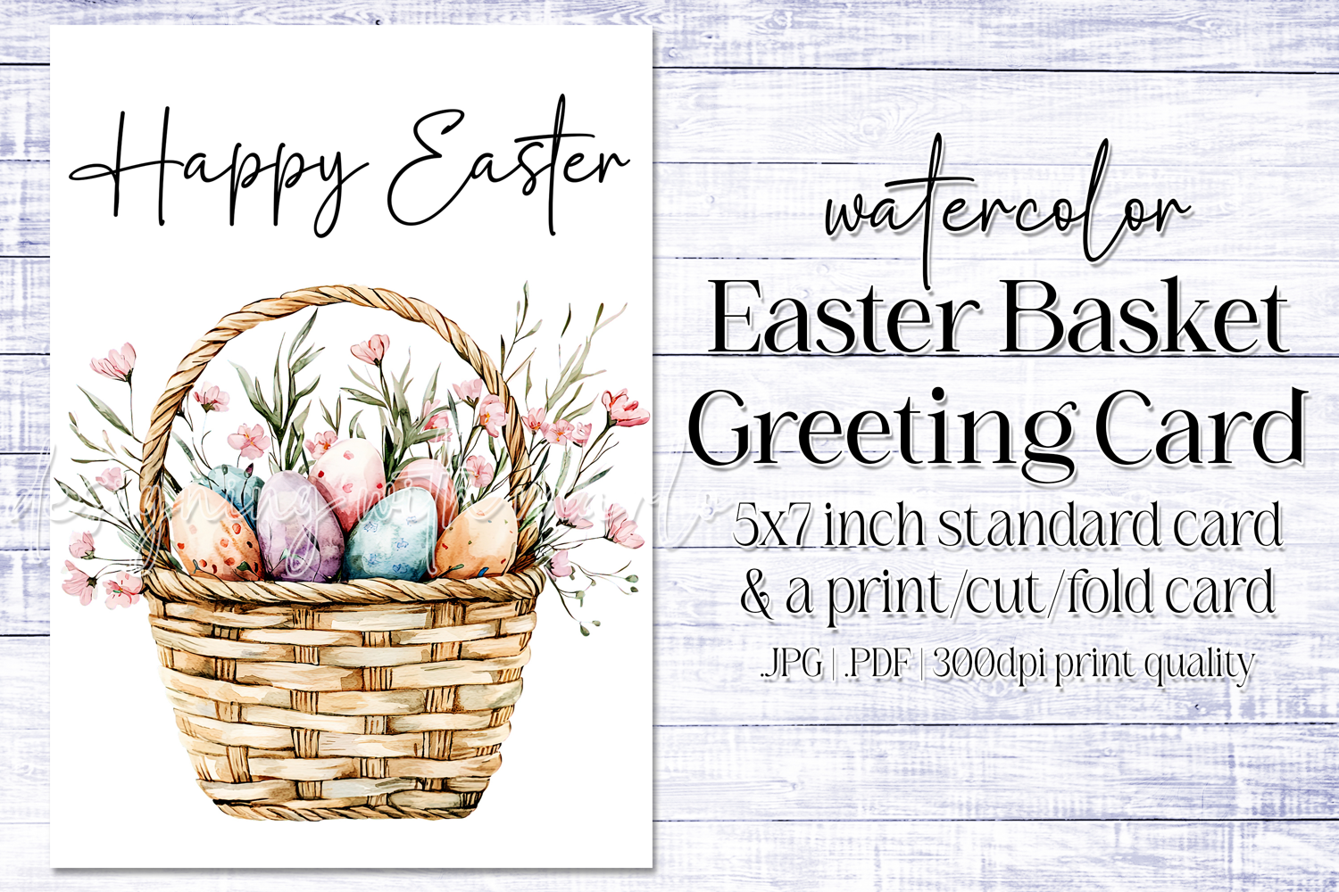 Happy Easter Card, Watercolor Easter Basket Card, c5 product image 1