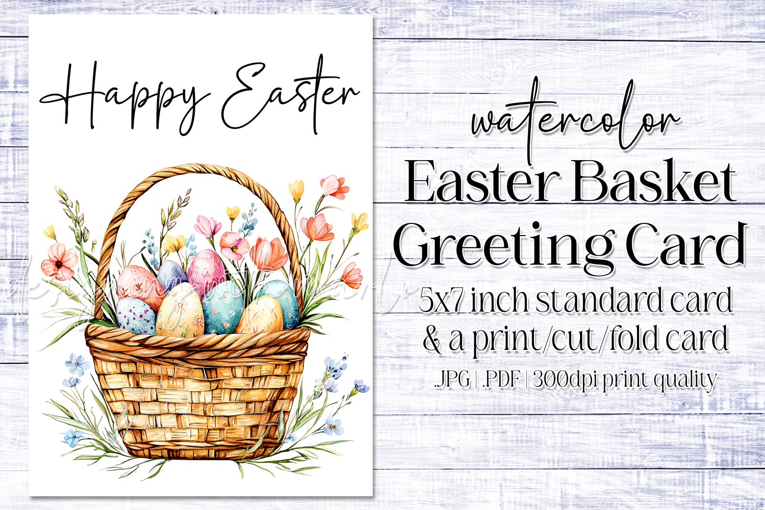 Happy Easter Card, Watercolor Easter Basket Card, c6 product image 1
