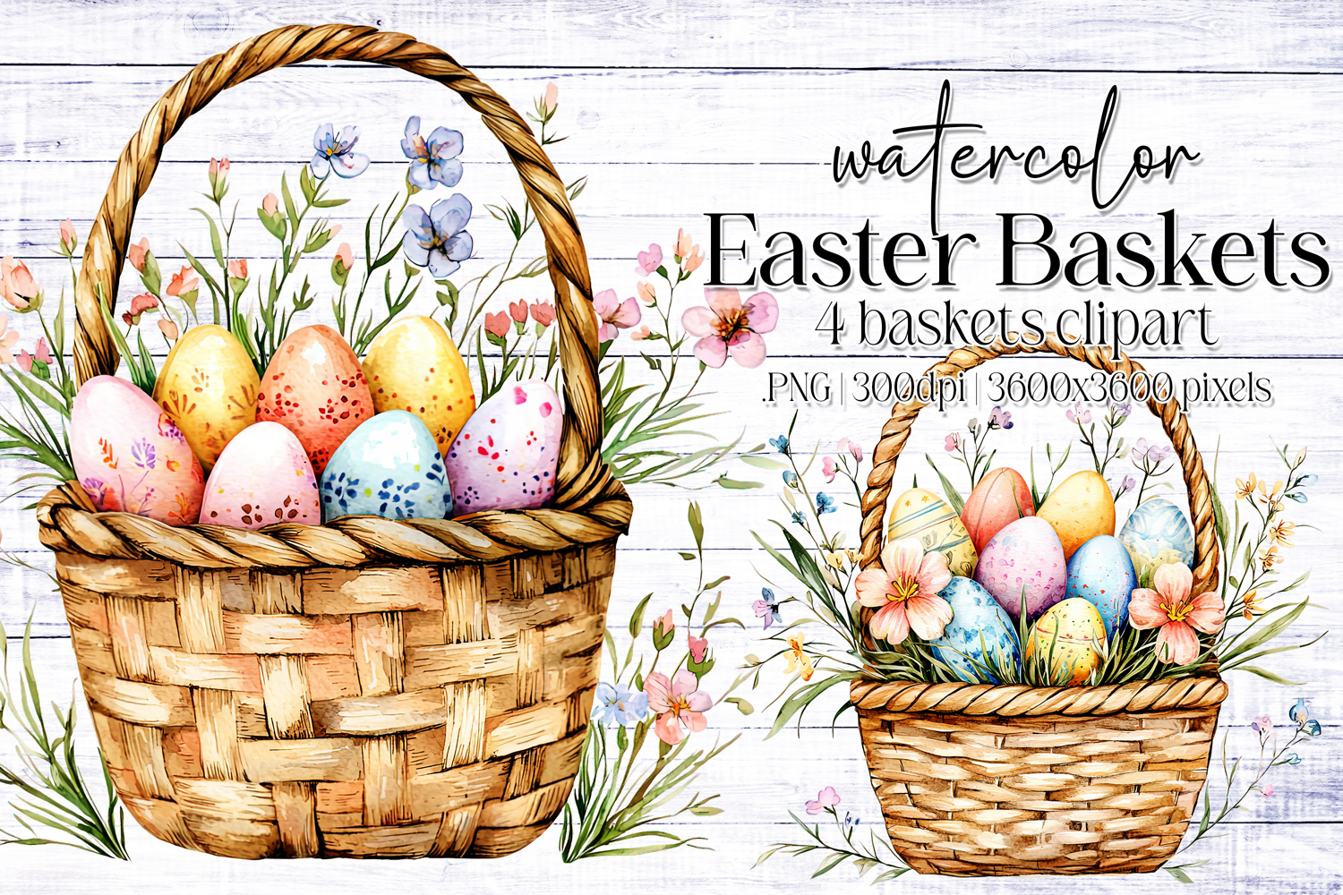 Watercolor Easter Basket Graphics | Sublimation Easter PNG product image 1