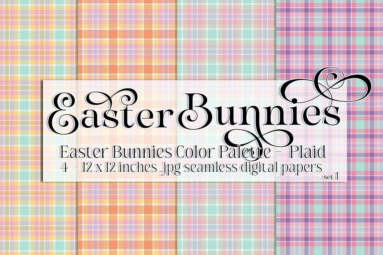 Easter Background, Easter Bunnies CP Plaid 12x12 Papers s1 product image 1