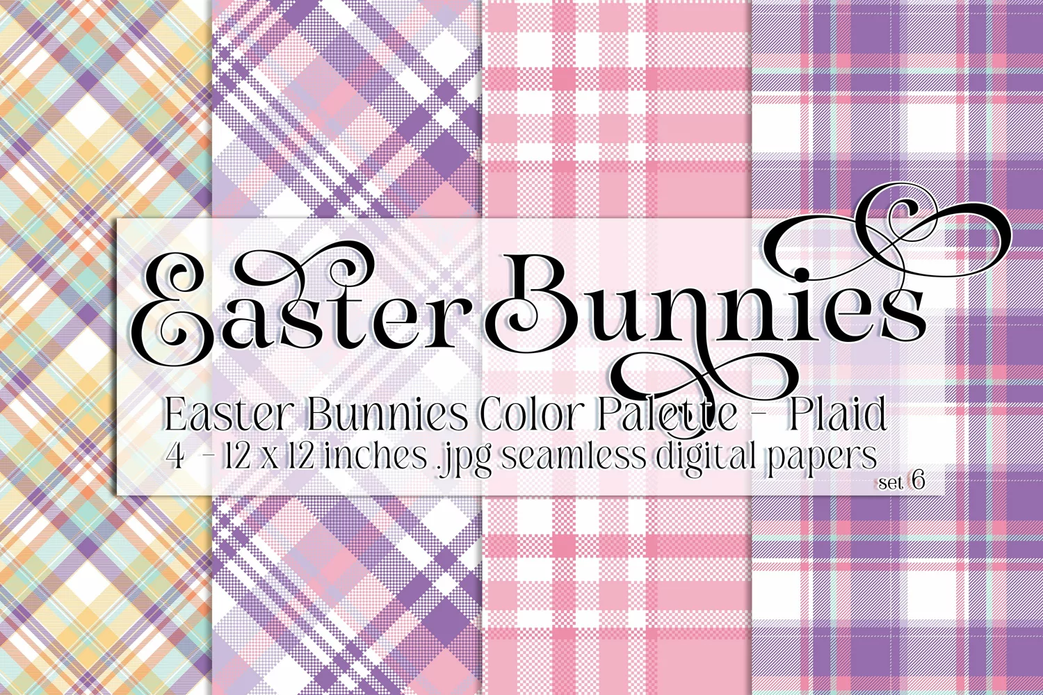 Easter Background, Easter Bunnies CP Plaid 12x12 Papers s6 product image 1