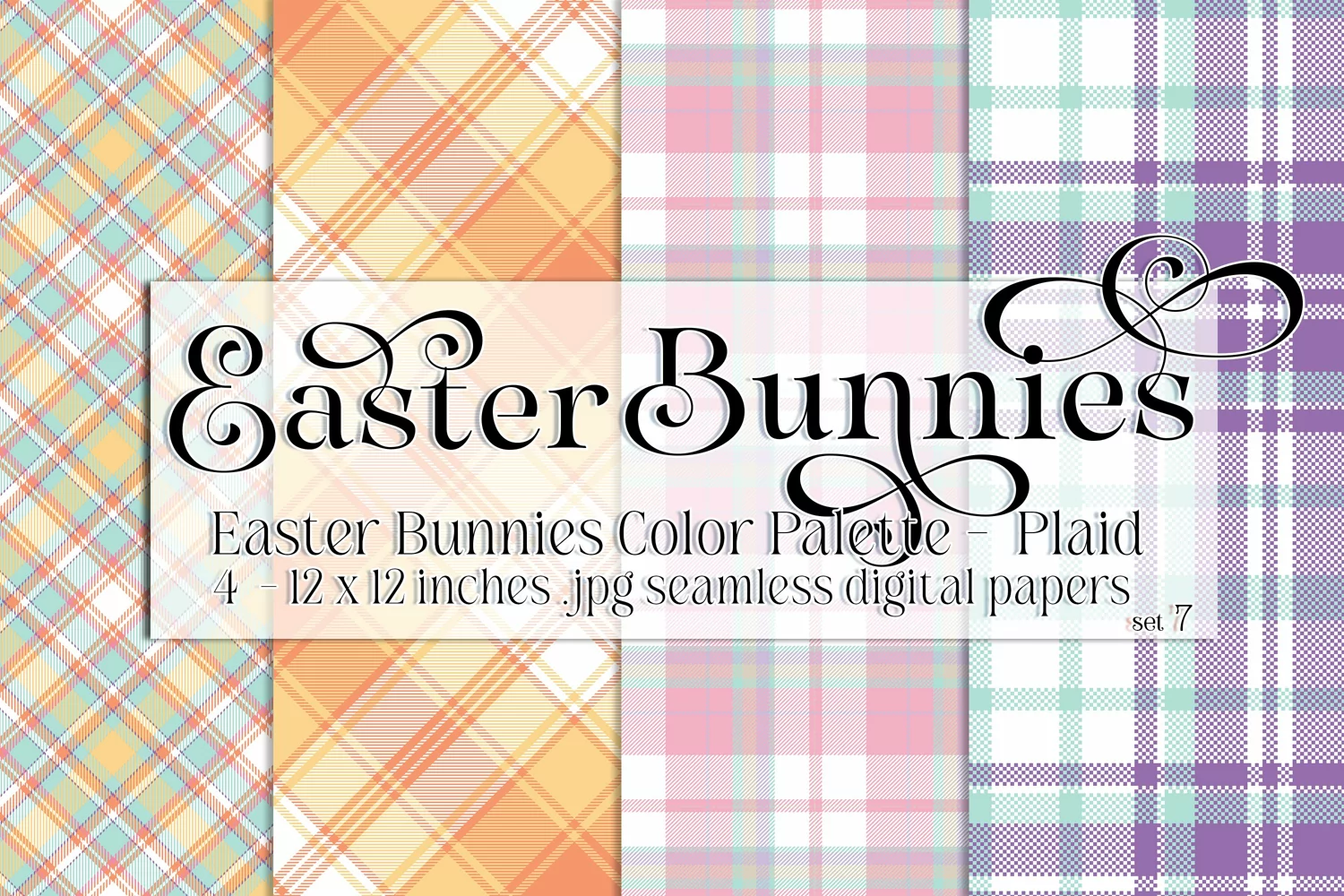 Easter Background, Easter Bunnies CP Plaid 12x12 Papers s7 product image 1