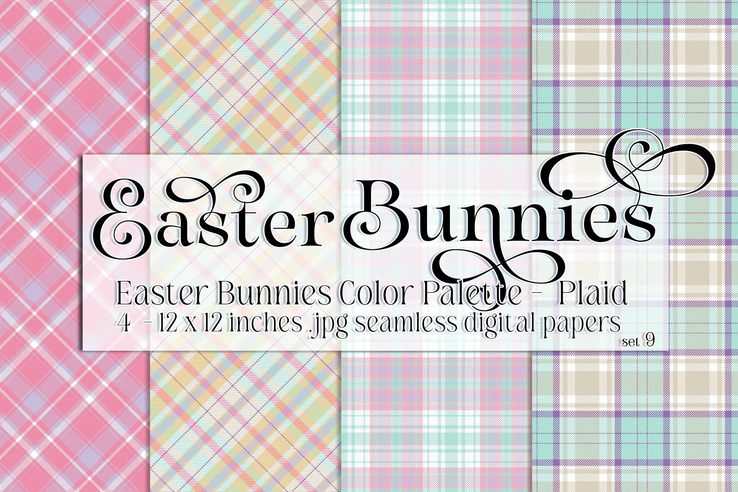 Easter Background, Easter Bunnies CP Plaid 12x12 Papers s9 product image 1