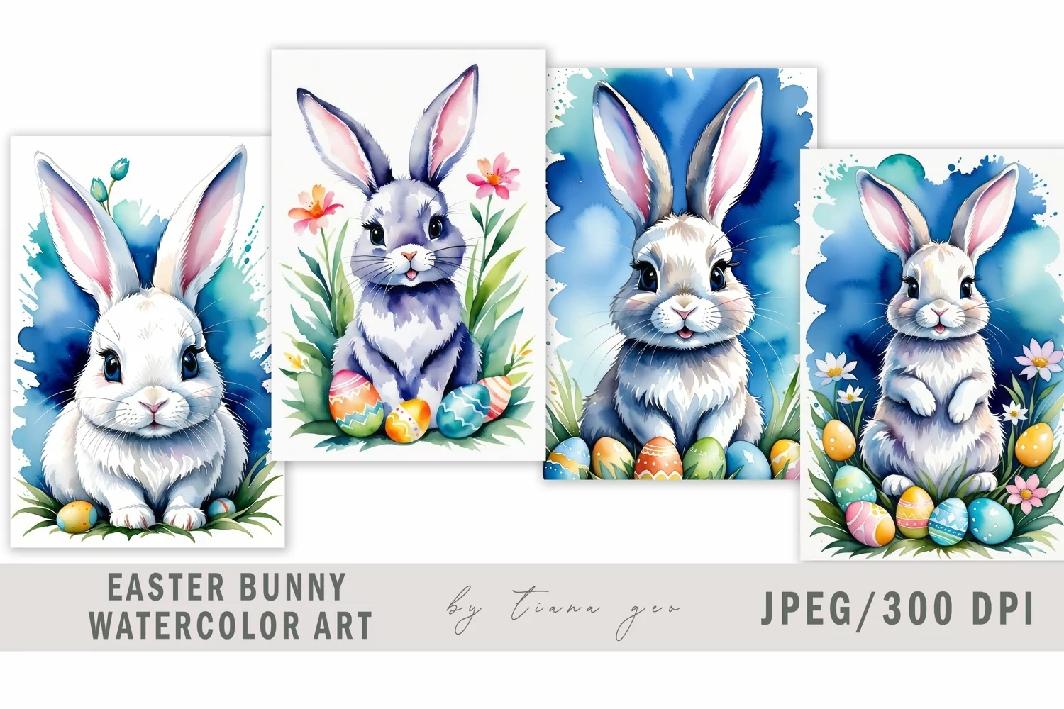 Cute watercolor Easter bunny illustration for prints- 4 Jpeg product image 1