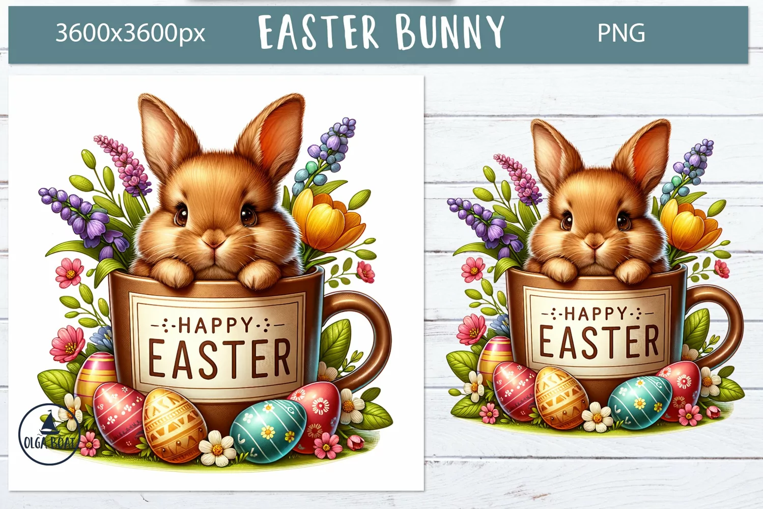 Easter bunny eggs  Easter watercolor clipart 