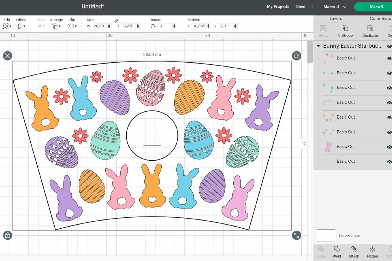 Easter Bunny Eggs Full Wrap SVG for Venti Cold Cup 24Oz