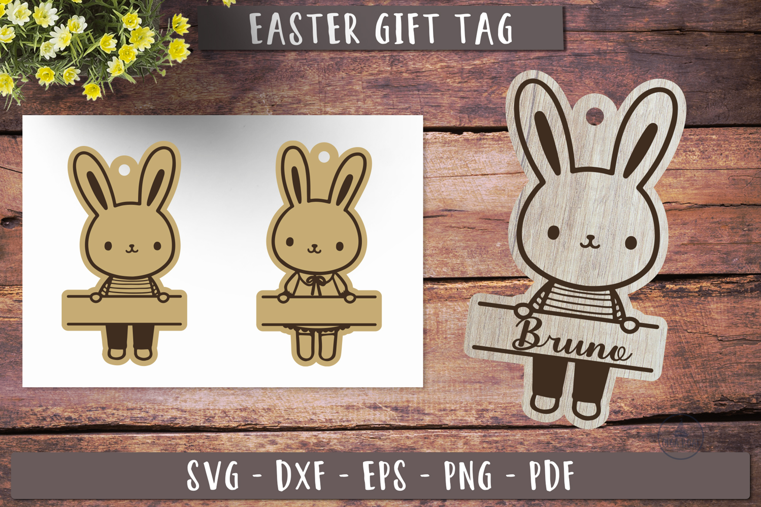 Easter bunny name tag Easter ornament laser
