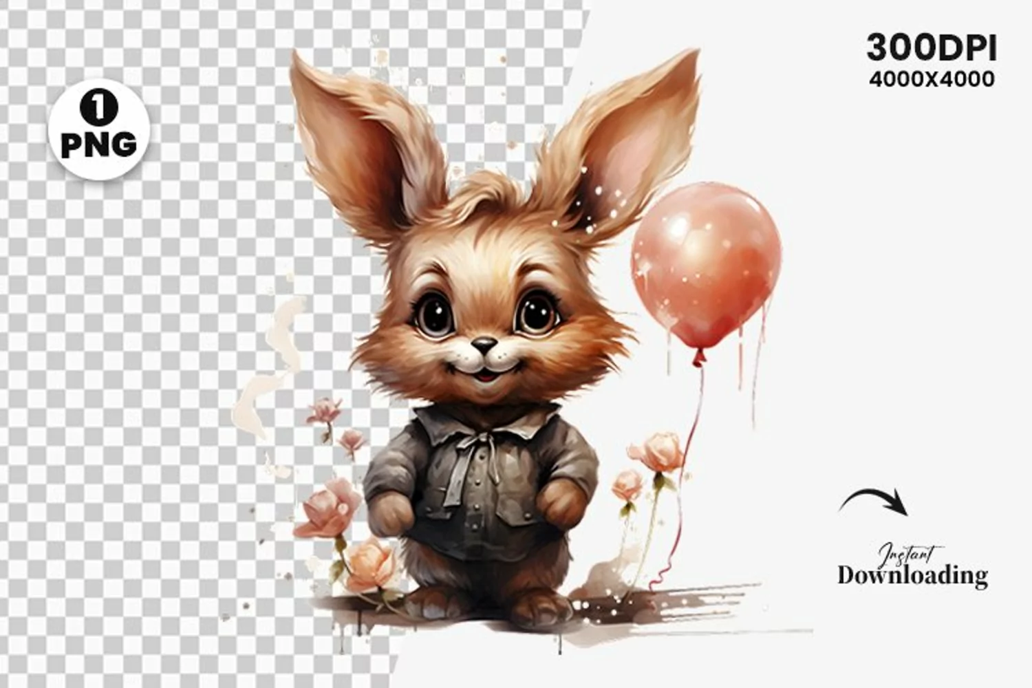 Easter day watercolor bunny Clipart Png