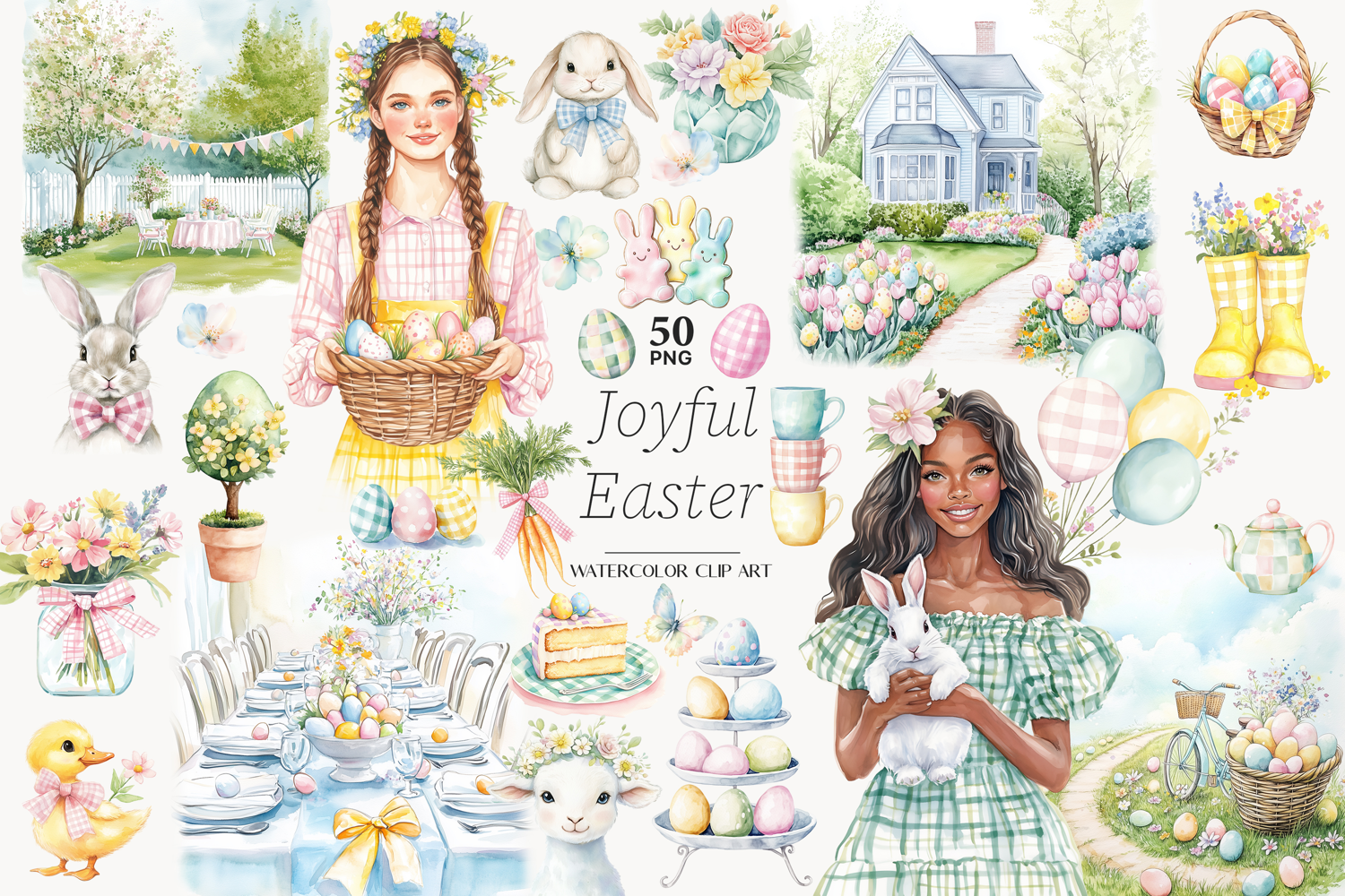 GlamArtZhanna, Easter clipart, Easter png, Easter Illustrations, Spring Illustrations, Spring clipart, Pastel Easter png, Easter Graphics, Cozy Easter image, Cute easter clipart, easter animals png, Happy Easter image, Easter Eggs Clip Art, Easter Cottage