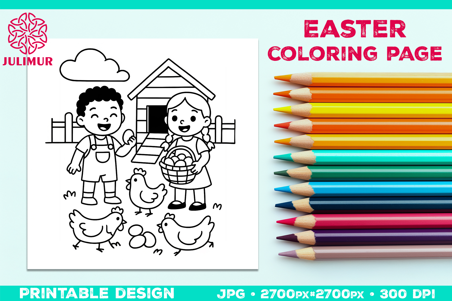 Easter Coloring Page for Kids with Farm Children product image 1