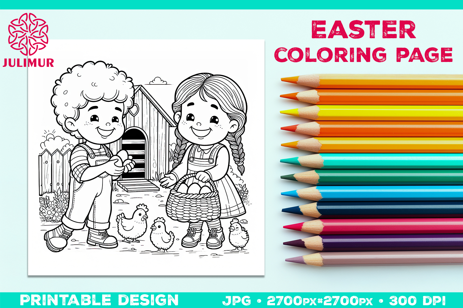 Easter Coloring Page for Kids with Farm Children product image 1