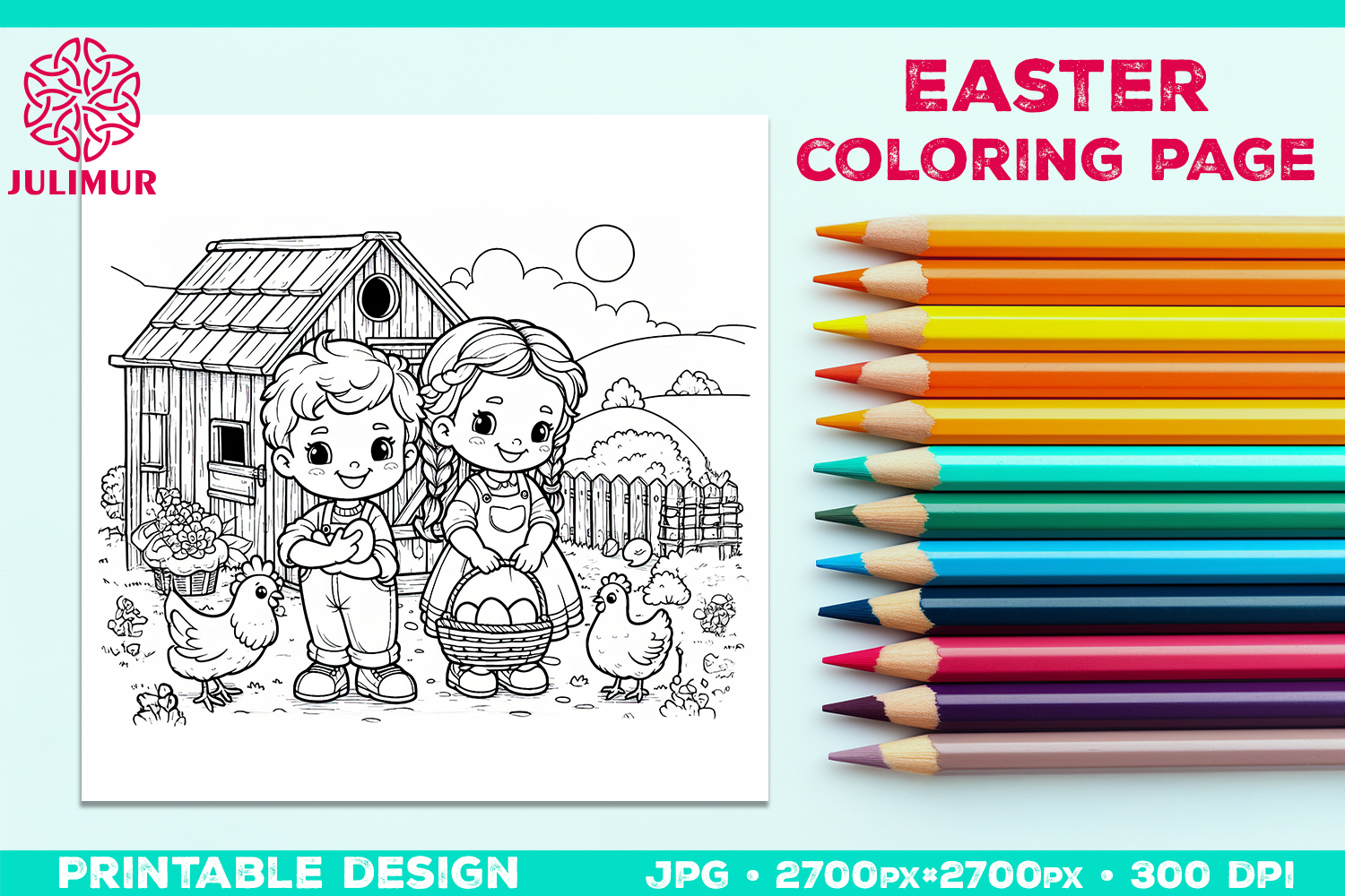 Easter Coloring Page for Kids with Farm Children product image 1