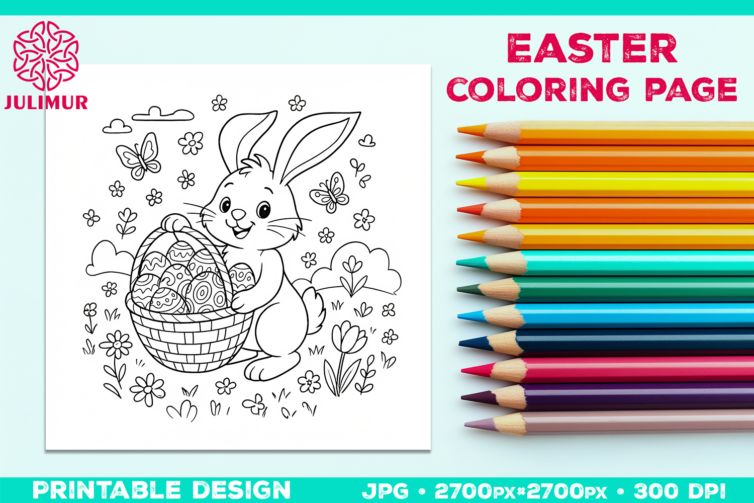 Cute Easter Bunny Coloring Page with Egg Basket product image 1