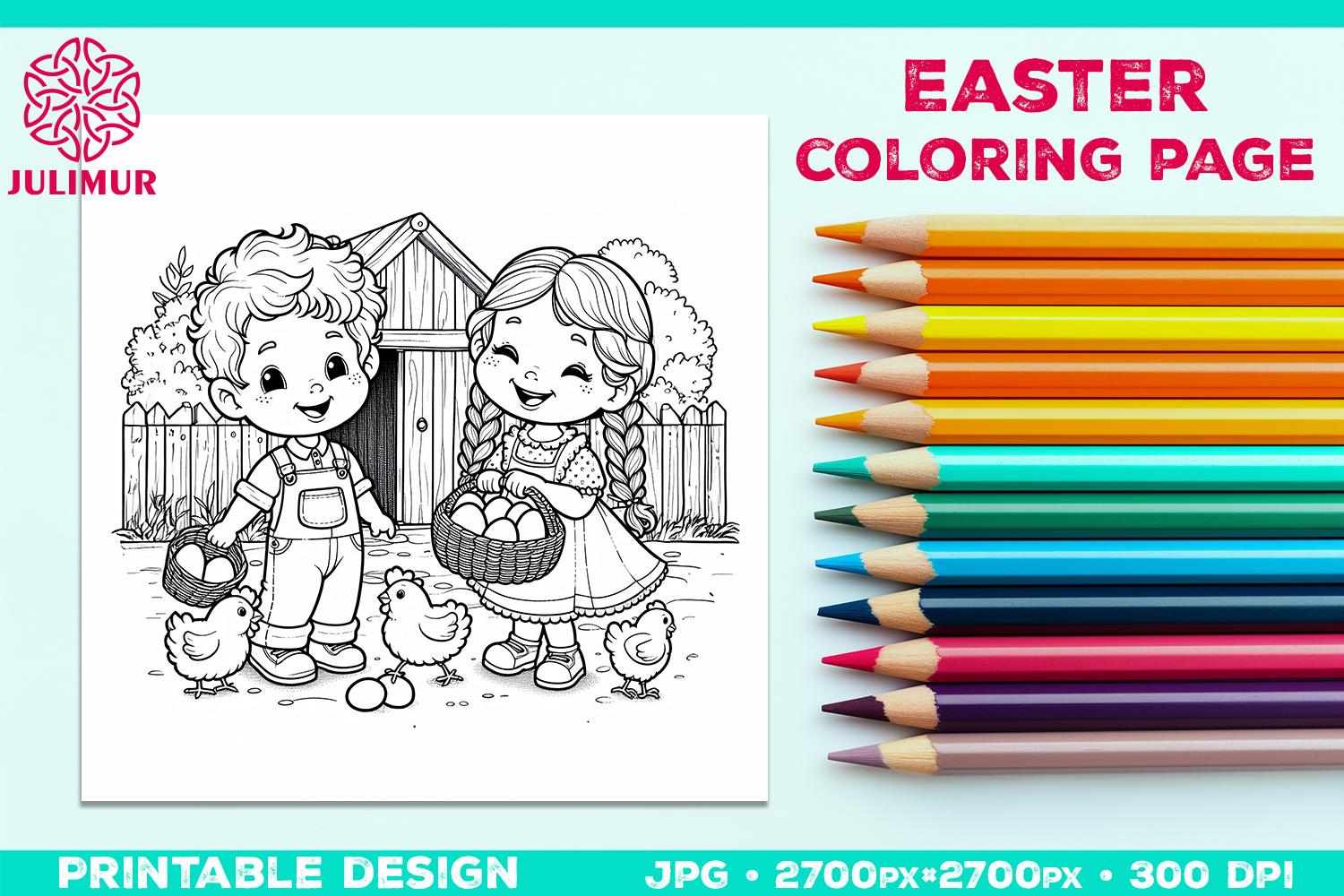 Easter Coloring Page for Kids with Farm Children product image 1