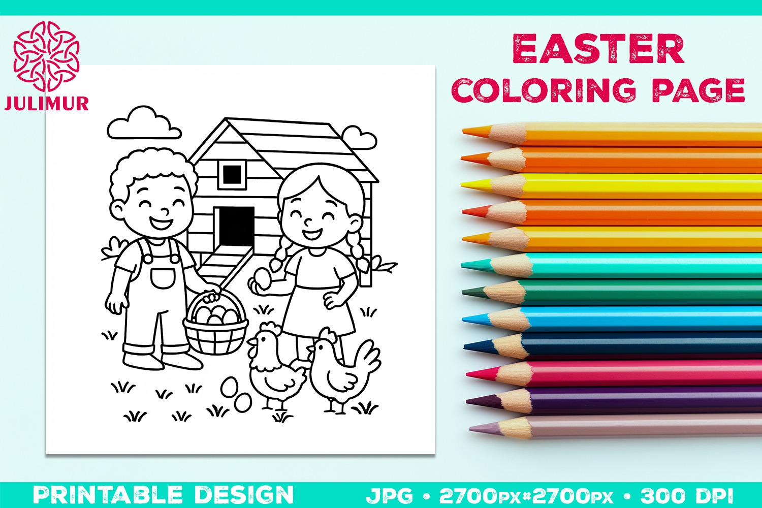 Easter Coloring Page for Kids with Farm Children product image 1