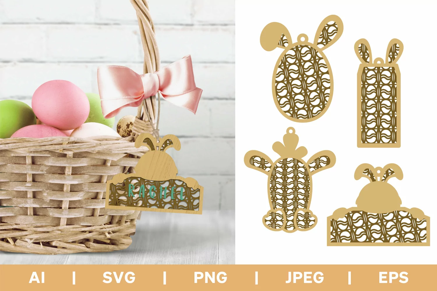 Bunny Ears Easter Rattan Monogram Gift Tag Set product image 1