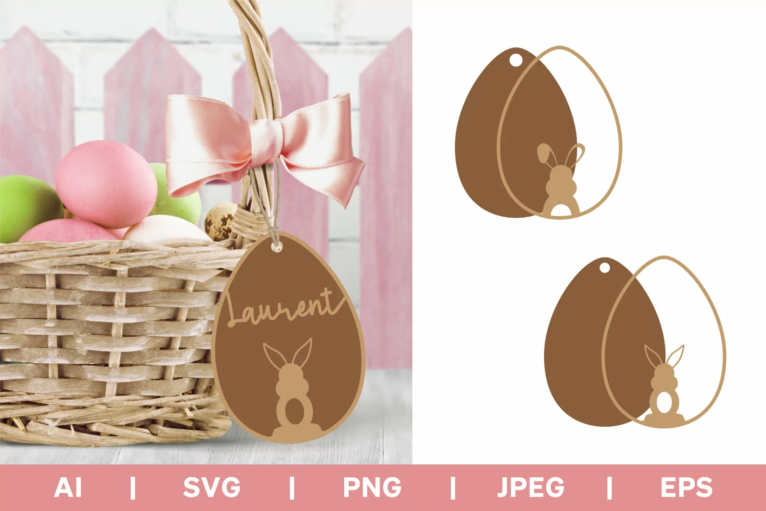 Easter Egg with Rabbit and Name Space, Monogram Gift Tag Set product image 1