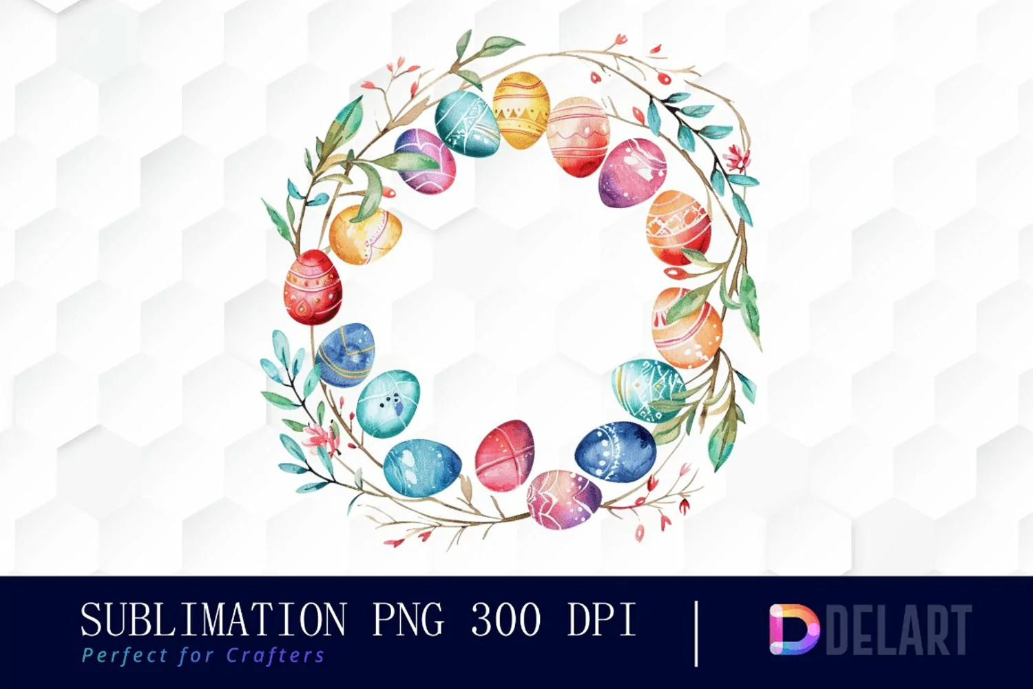 Easter Egg Wreath Watercolor Clipart product image 1
