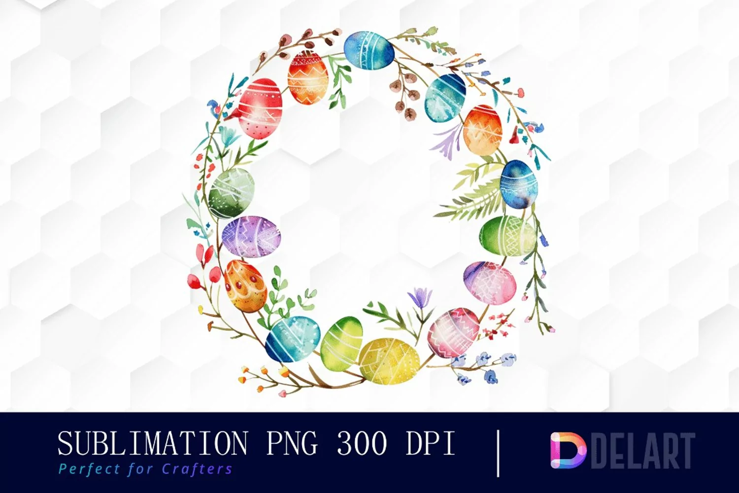 Easter Egg Wreath Watercolor Clipart product image 1