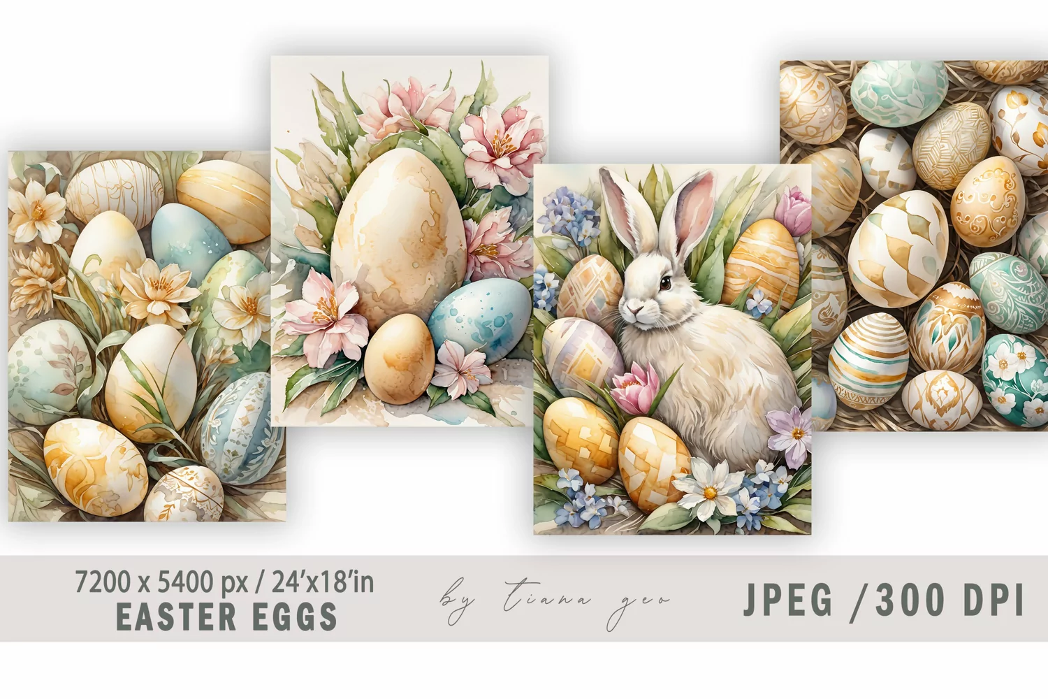 Easter bunny vintage watercolor illustrations - 4 Jpeg files product image 1