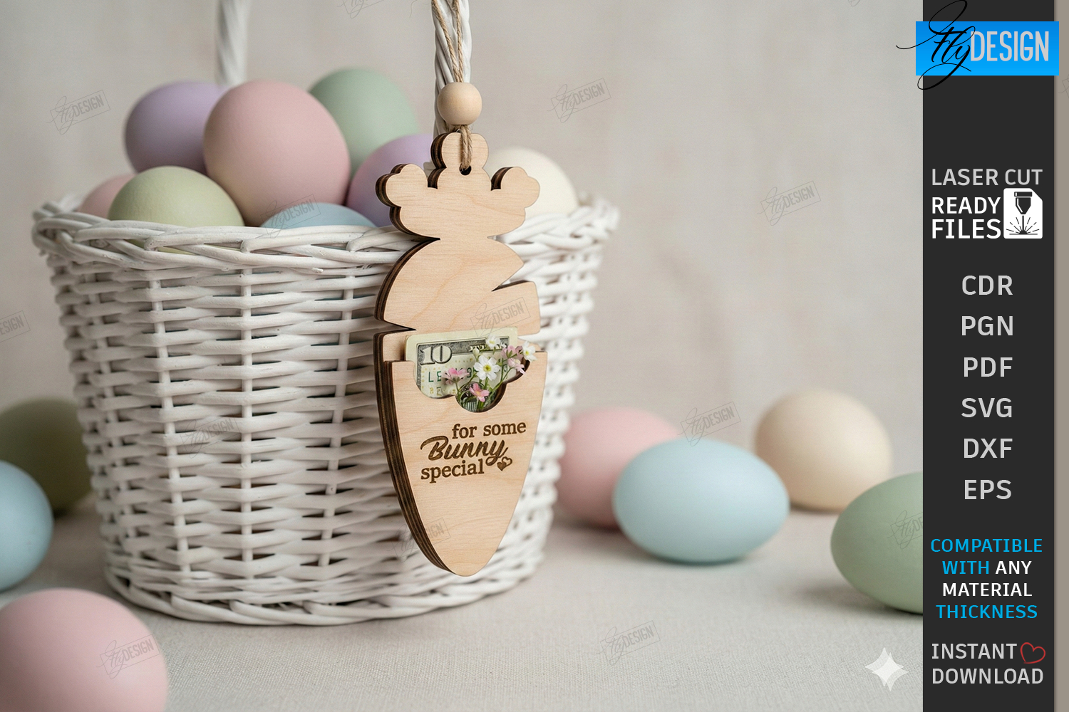 3D Easter Gift Tag Laser Cut | Basket Tag | Money Holder SVG product image 1
