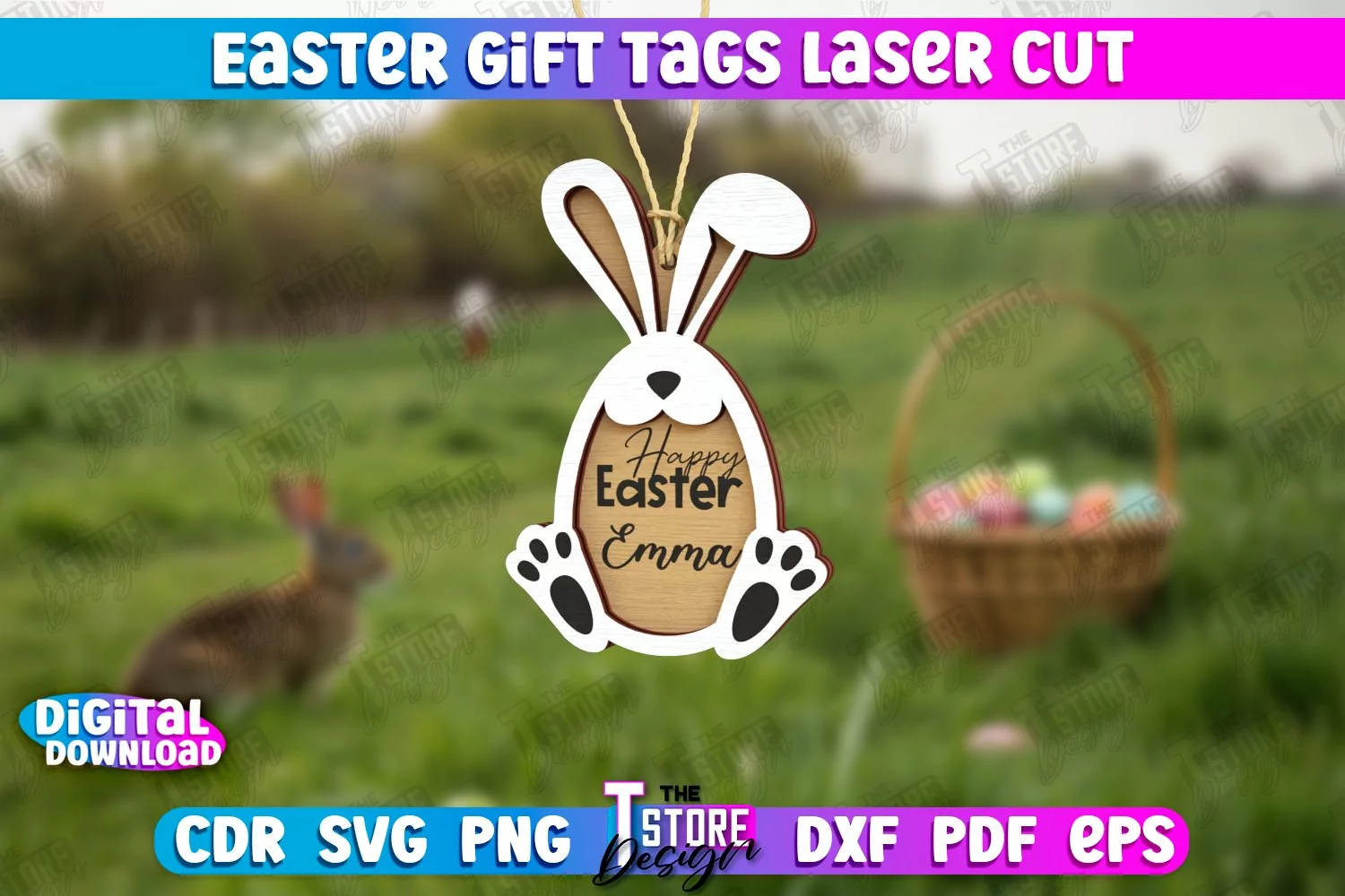 Easter Gift Tag Laser Cut Design | Easter Basket Tag SVG product image 1