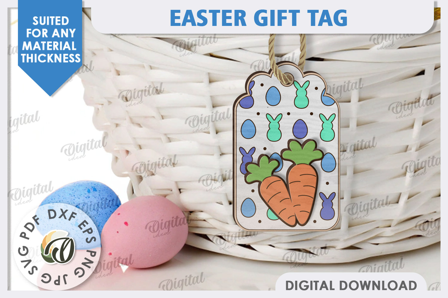 Easter Gift Tag Laser Cut. Easter Basket Tag SVG product image 1