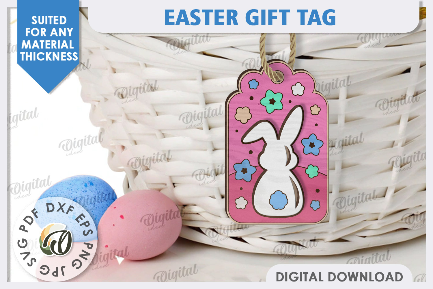 Easter Gift Tag Laser Cut. Easter Basket Tag SVG product image 1
