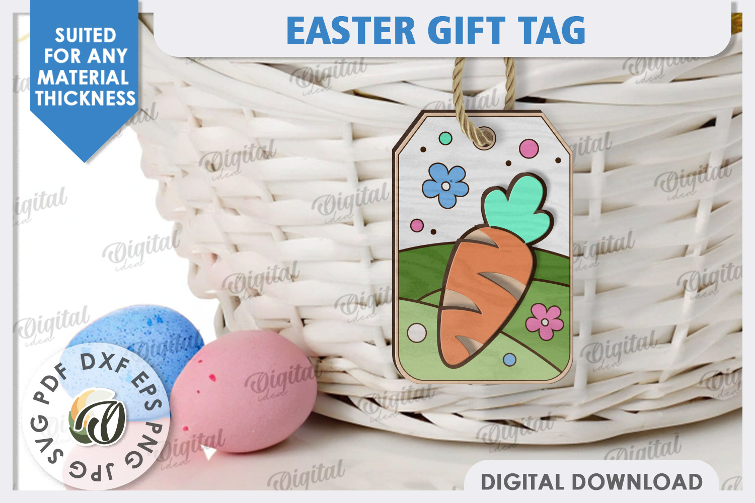 Easter Gift Tag Laser Cut. Easter Basket Tag SVG product image 1