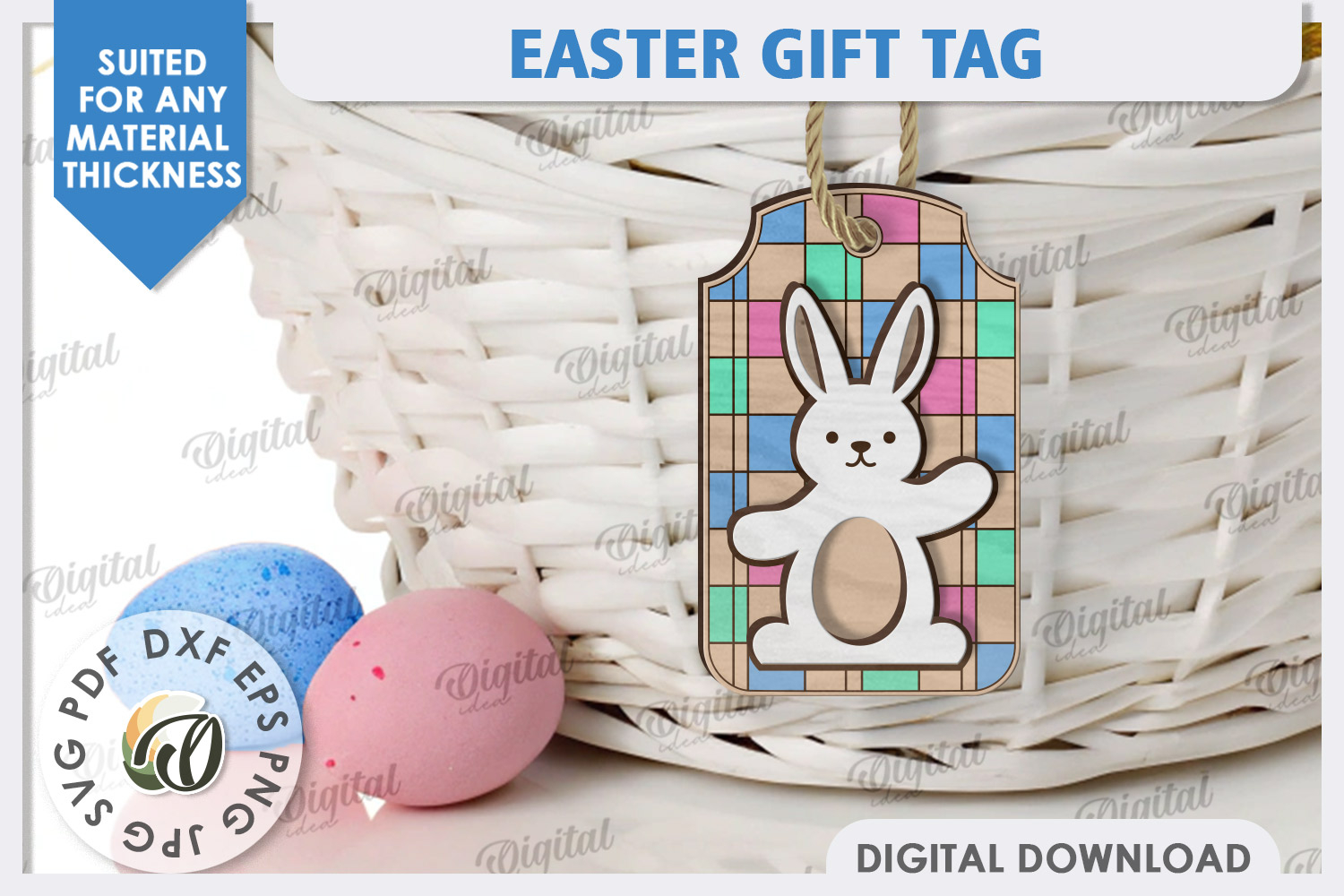 Easter Bunny Gift Tag Laser Cut. Easter Basket Tag SVG product image 1
