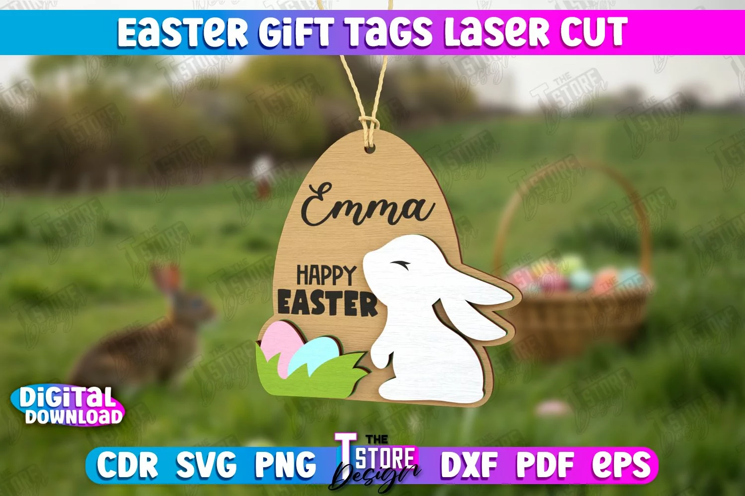Easter Gift Tag Laser Cut Design | Easter Basket Tag SVG product image 1