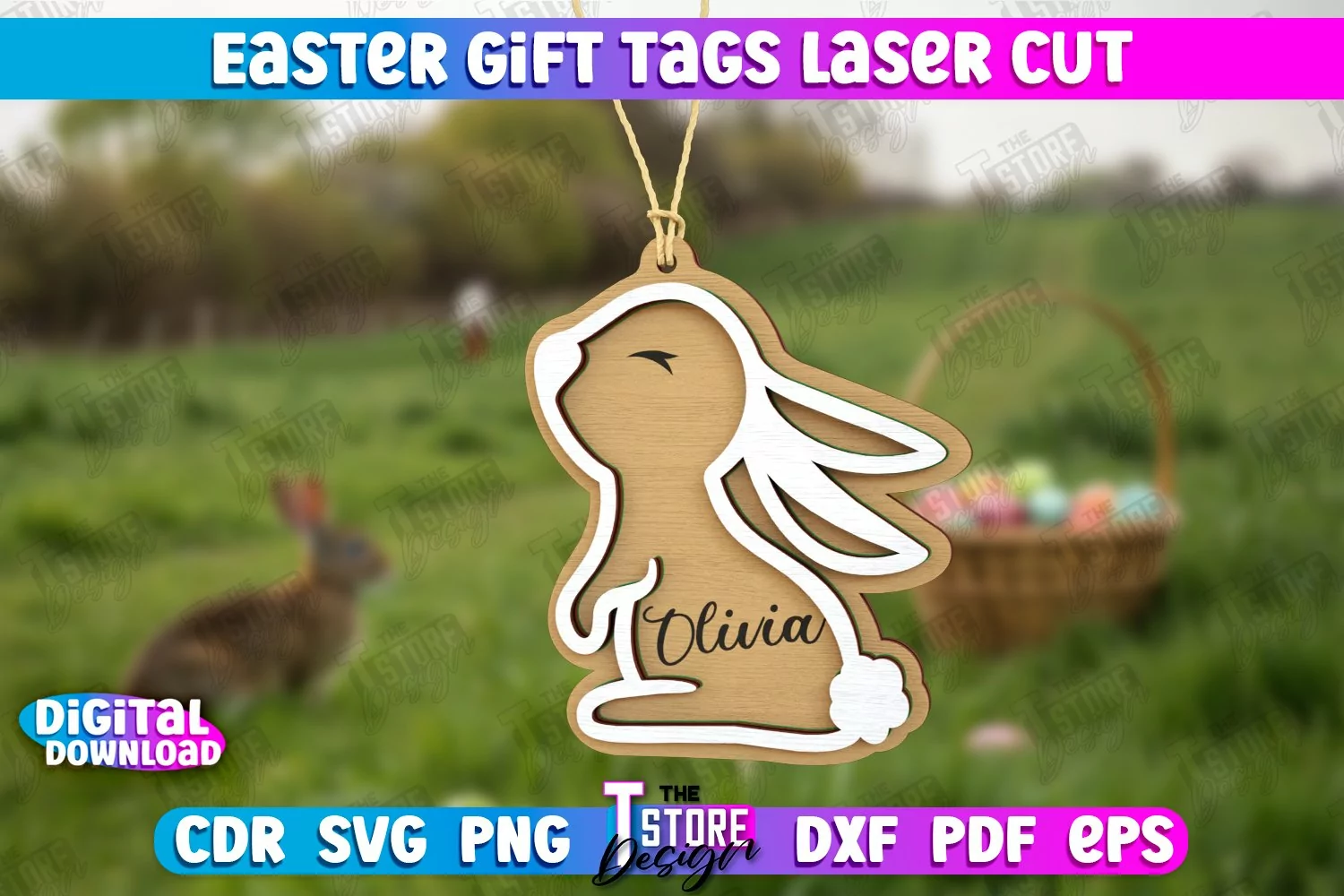 Easter Gift Tag Laser Cut Design | Easter Basket Tag SVG product image 1