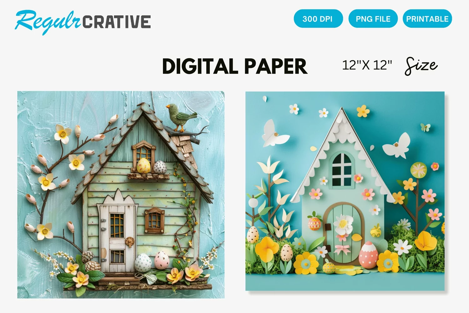 Easter Cottage House Seamless Digital Paper product image 1