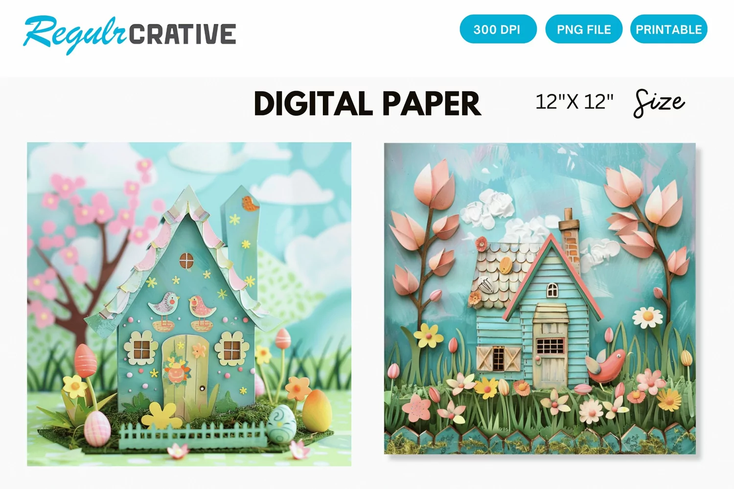 Easter Cottage House Seamless Digital Paper product image 1