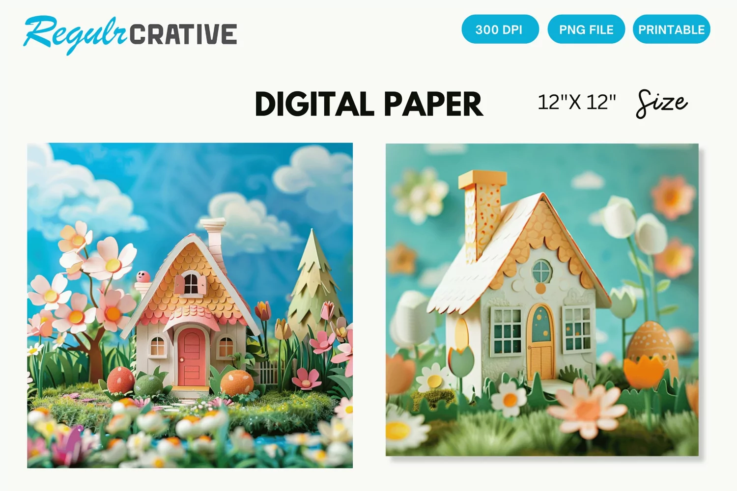 Easter Cottage House Seamless Digital Paper product image 1