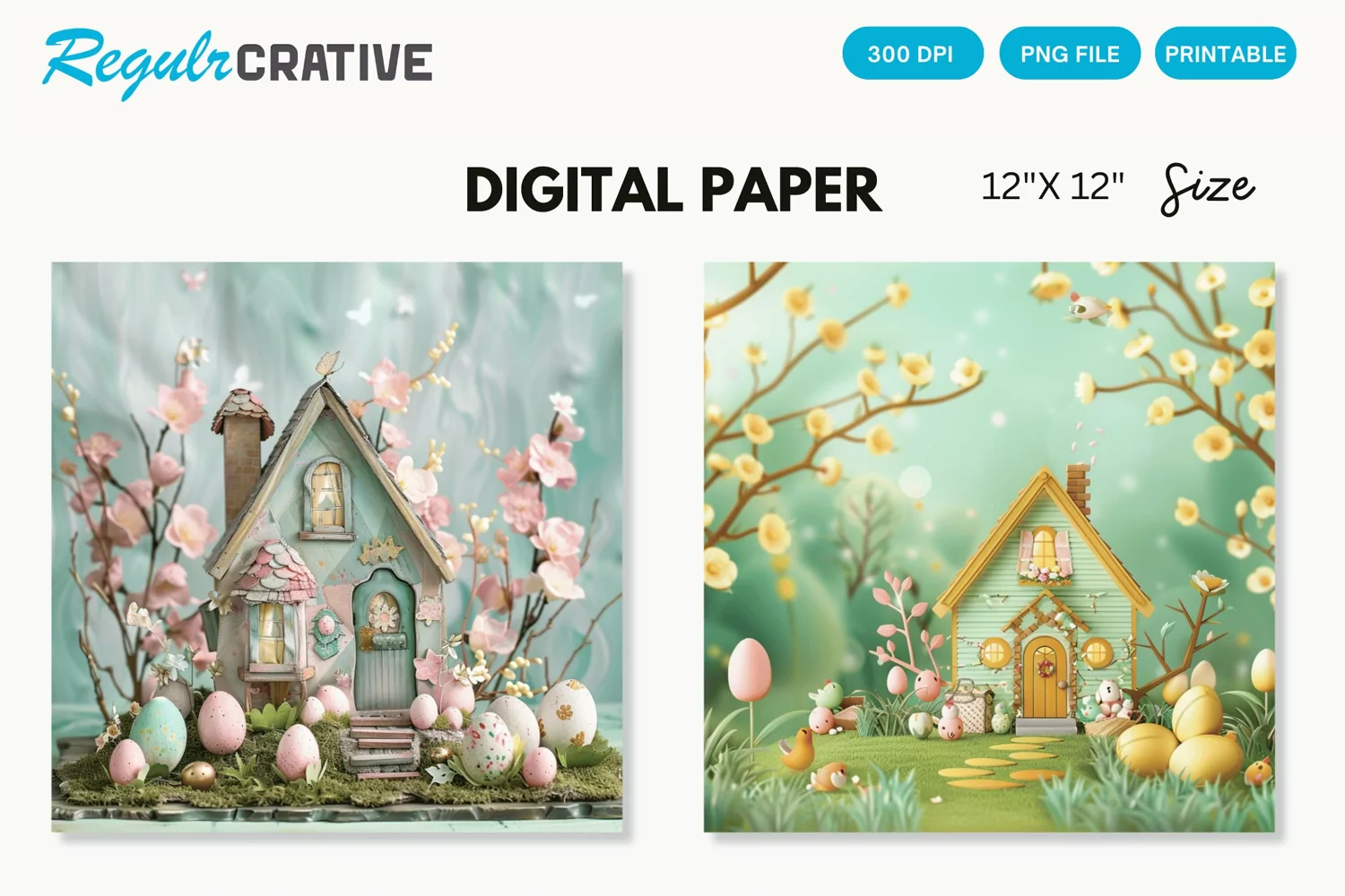 Easter Cottage House Seamless Digital Paper product image 1
