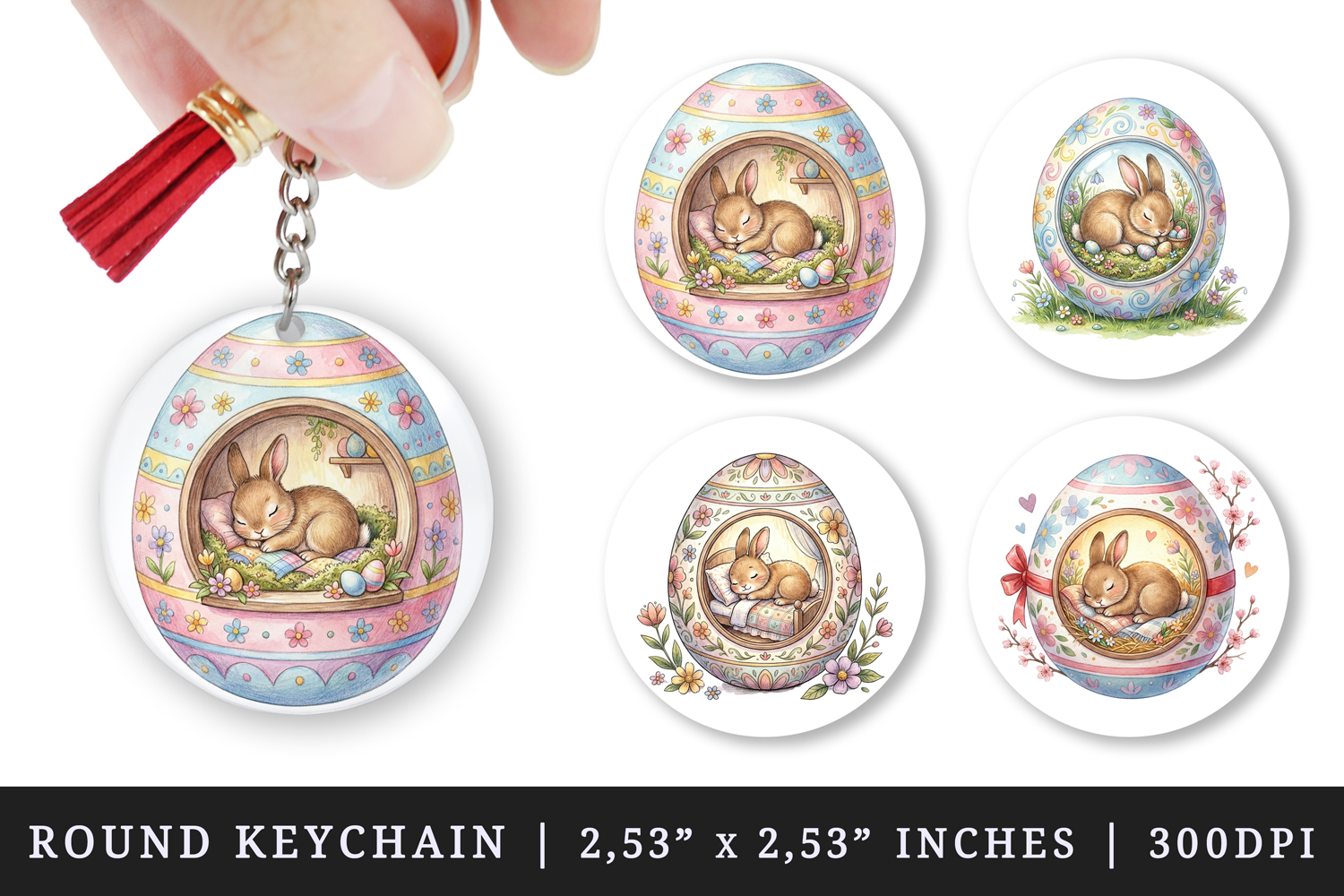 Easter round keychain pintable sublimation design png product image 1