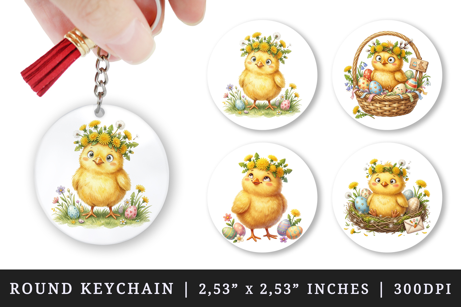 Easter round keychain pintable sublimation design png product image 1