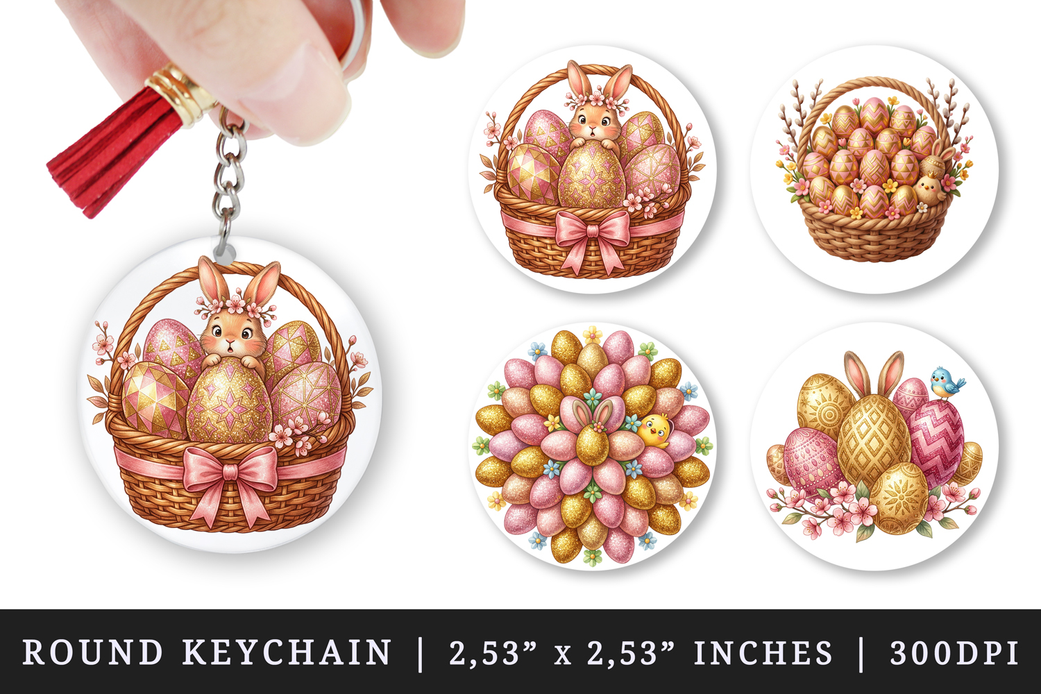 Easter round keychain pintable sublimation design png product image 1