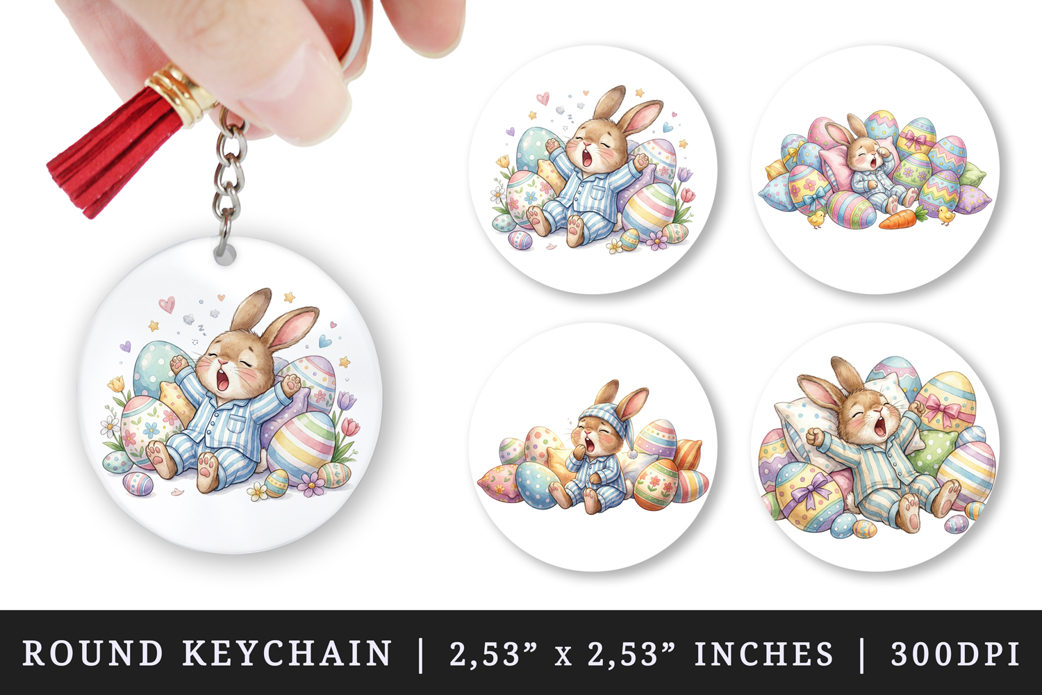 Easter round keychain pintable sublimation design png product image 1