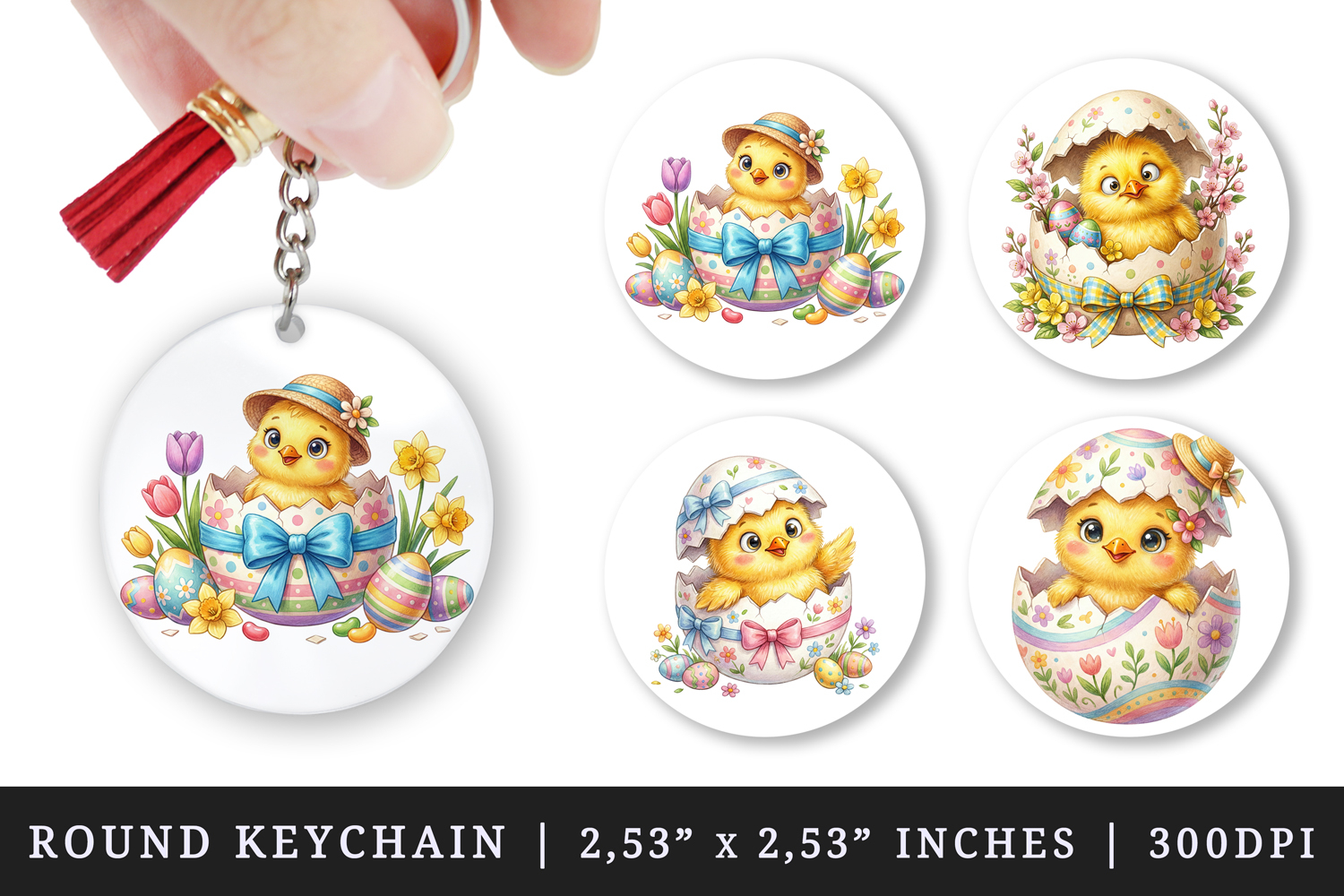 Easter round keychain pintable sublimation design png product image 1