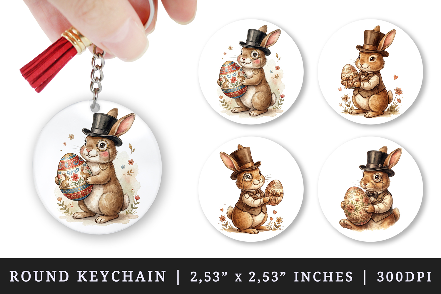 Easter round keychain pintable sublimation design png product image 1